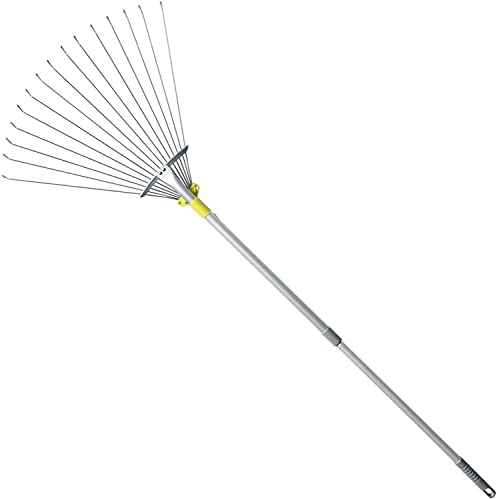 Jardineer 160cm Garden Leaf Rake, Telescopic Leaf Rake for Gardening, Garden Rake for Leaves Among Plants, Lawns and Yards. Adjustable Lawn Rake Head from 22cm to 59cm