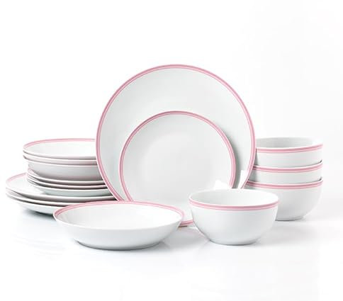 Waterside - 16 Piece St Ives Stripe Dinner Set - Pink