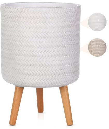 IDEALIST 26cm Indoor Plant Pot for Trees | Plaited White Reinforced Stone Planter with Legs | Flower Pot Cover D26 H46 cm, 15 litres
