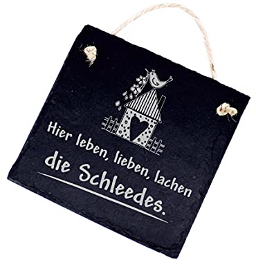 DEKO-LANDO Türschild Schild graviert Namen - Familienname Hier Leben Lieben Lachen - Schiefertafel Einzugsgeschenk 11x11cm | Dekolando, Grau