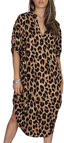 Bsubseach Leopard Kaftan Abiti da Donna Plus Size Costume da Bagno Copricostume Casual Caftan Dress Beach Coverup