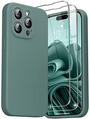 GOODVISH for iPhone 14 Pro Case Silicone,[2X Screen Protectors], Pine Green | Full Body&Camera Protection, Premium Liquid Silicone, Shockproof Phone Case, Soft Touch&Anti-Scratch Microfiber Lining Cover
