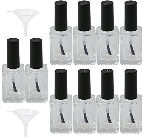 10PCS Nail Polish Empty Tubes Glass Bottles 76 x 30mm Nail Polish Container 15ML Clear and Black
