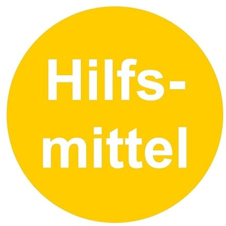 25 Stück – Aufkleber Etikett Plakette „Hilfsmittel“ Folie selbstklebend, gelb | Ø15-40mm Made in Germany, Größe: Ø20 mm