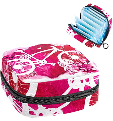 Pink Fahrradtasche mit Blumenmuster, tragbar, Tampon-Aufbewahrungstasche für Damenbinden, Mehrfarbig, 4.7x6.6x6.6 in/12x17x17 cm