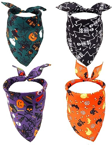 4st Hund Bandana, Halloween Dreieckstuch Kürbisse Spinne Hundehalstuch Dreieck Waschbar Atmungsaktiv Haustier Halstuch für Große Kleine Mittelgroße Hunde und Katzen
