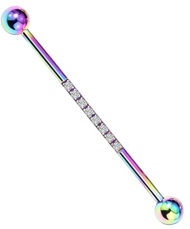 Taffstyle Industrial Ohr Knorpel Piercing Langhantel Barbell Scaffold mit Kristallen