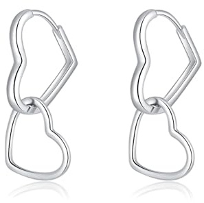 SLUYNZ 925 Sterling Silber Herz Creolen Ohrringe für Damen Mädchen Liebes Creolen Ohrringe Huggie Zwei Herz Ohrringe