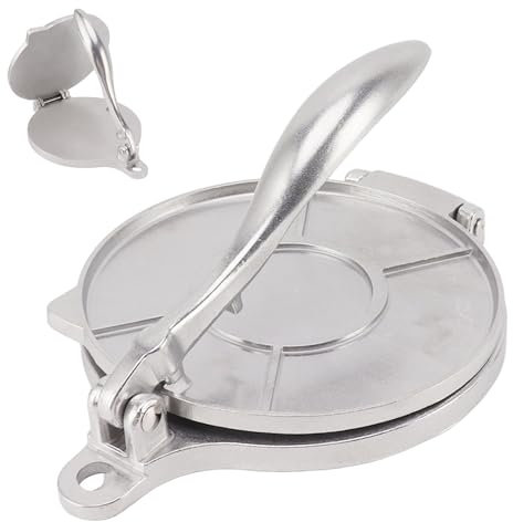 Tortilla Press, Aluminum Flour Tortilla Press with Foldable Handle, Easy to Use Manual Tortilla Maker Pressing Tool, Quesadilla Maker, Taco Press, Taco Maker (16cm Silver)