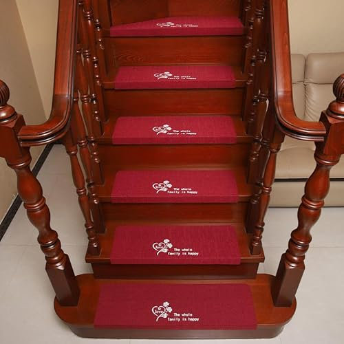 Hearda Treppenstufen Matten, Rechtwinklig 75x25cm Treppe Treppenteppich, Blümchenmuster Stufenmatten 10 stück, Treppenteppich Selbstklebend, Antirutschmatte Innenbereich (10pc,Burgunderrot)