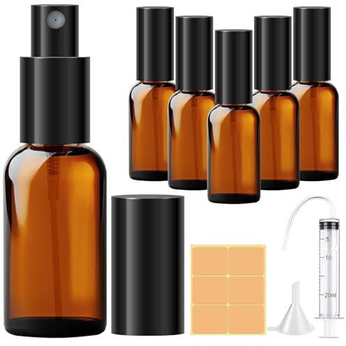 Amentalove 6 Stücke 30ml Braunglas Sprühflasche, Sprühflasche Klein Glas mit Trichter und Spritze, Nachfüllbar Sprühflaschen Leer, Portable Reisen Spenderflaschen für Parfüm, ätherische Öle, Lotionen