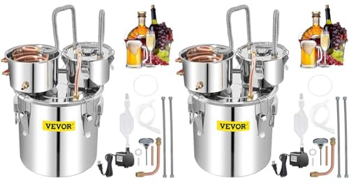 VEVOR Destilador de Agua de Alcohol 13,2 galones (50 L) Alambique para Destilación Casera 2 Barriles Serpentín Destilador de Agua de Acero Inoxidable para Elaborar Whisky, Vino, Brandy, Vodka, Ron