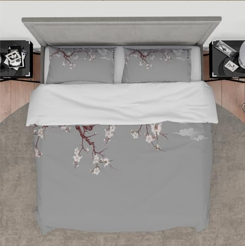 DINGSION Bettwäsche-Set 3-teilige Blumen blühen und der Garten ist mit verheißungsvollen Wolken gefüllt Schlafzimmer-Bettwäsche-Set mit 2 Kissen-Shams-Reißverschluss 260 x 240 cm