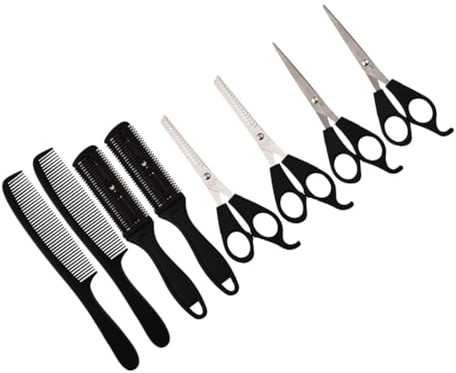 8 Stück Friseurschere Scheren Kamm aus Edelstahl Schwarz | 2, Präzise Schneide und Ausdünnungswerkzeuge, für Salon und Barber Shop, Praktisch und Leicht