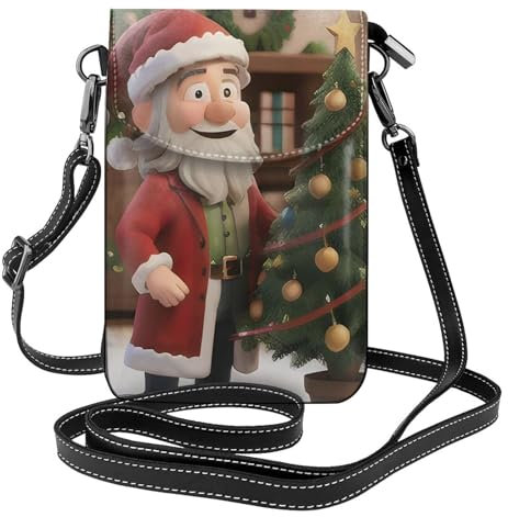 Gardenia Leder-Klapphülle mit Blumenmotiv und Vögeln, geräumige Handytasche, Handytasche, Lustige Weihnachten., Einheitsgröße