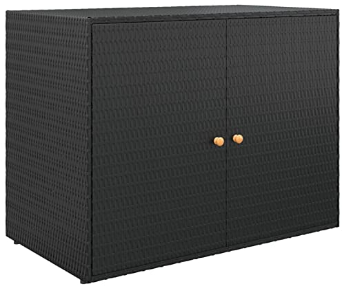 Ailgely Gartenschrank, Geräteschrank Balkonschrank Terrassenschrank Haushaltsschrank Aufbewahrungsschrank, Schwarz 100x55,5x80 cm Poly Rattan