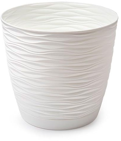 Acan Tradineur - Maceta Redonda con Plato - Diseño Wind (Ø 27 cm) - Fabricado en plástico - Ideal para jardín Exterior, terraza o balcón - Color Blanco