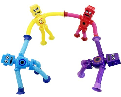 STQDEU Teleskop Saugnapf Robot Spielzeug ,4 Stück Teleskop Saugnapf Robot ,Teleskop Robot mit Saugnäpfen,Kinderfreundliches Spielzeug für Zuhause und Au (Fidget Robot Toy)