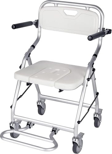 Sedia Da Doccia Con Ruote Pieghevole, Sedile Per Vasca Da Bagno Con Schienale, Sedia Da Doccia Per Anziani E Disabili Con Braccioli, Piastra Del Sedile Staccabile A Forma Di U