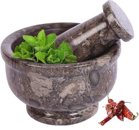 Exquisito juego de mortero y mano de mármol: tu mejor cocina esencial para moler especias, hacer guacamole, salsa, pesto y pastillas trituradoras (oceánico, forma de cuenco (4 pulgadas)