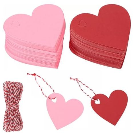 200 Pcs Heart Blank Gift Lables, Brown Kraft Paper, Pink Paper Tags with 20 Metres of Red String DIY Favor Tags for Wedding Parties Birthday Valentine's Day