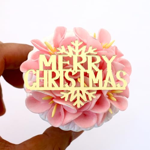 Merry Christmas Cupcake Charm Topper – Elegant Acrylic Cake Toppers, Perfect for Holiday Celebrations (Pack of 6) (STYLE 1)
