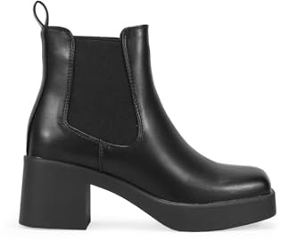 BOSANOVA Botas Chelsea de caña Baja para Mujer con Dos elásticos Laterales, Acabado Cuadrado y Suela de Plataforma de 2 cm con tacón de 5.5 cm. Sin Cierre. Calzado para Mujer