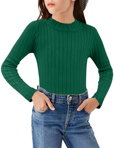 Arshiner Girls Jumpers Thermal Kids Half Turtleneck Pullover Casual Fashion Sweater Elegant Fall Winter Long Sleeve Top for Girls 9-10 Years Ivy