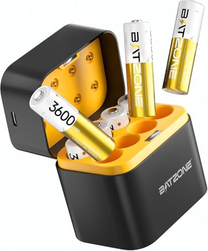 Zepath 8PCS 1,5V AA Lithium Batterie Ricaricabili con Caricabatterie 8 Slot, 3600mWh Dobbia A Batterie Ricaricabili con 2000+Tech, Ricarica & stoccaggio in Uno