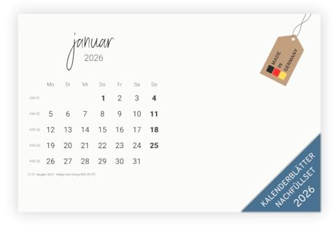 PuK Fotokalender Nachfüllset zum selbst gestalten Kalenderkarten | Tischkalender 2026 DIN A5 Monatsübersicht | Bastelkalender mit Feiertagen und Kalenderwochen | DIY Tischkalender 2026