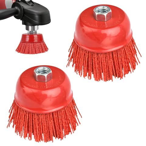 WANDGU Nylonkoppborst: 2 st 75 mm nylonfilament slipborste, nylonborste borr, nylon cirkulär borste, nylonborrborste med gänga för polering, oxid