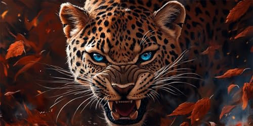 Malen Nach Zahlen Leopard Malen Nach Zahlen Erwachsene Blätter DIY mit Rahmen Ölgemälde Set Malen Basteln, mit Pinseln Acrylfarben Kreativ Set für Erwachsene,Home Wand Dekor Geschenk 100x200cm E-1502