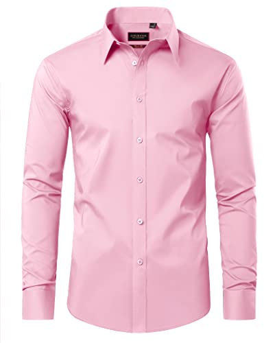 Chemise DEMEANOR pour homme à manches longues - Chemise business pour homme - Coupe droite - Coton - Chemises sans repassage - Chemises de loisirs, Rose, M