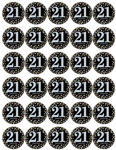 30 21st Birthday Black And Gold Pre Cut Cupcake Toppers Premium Edible Wafer Paper Fairy Cake Toppers Birthday Celebration Cakes Decorations Party NO CUTTING