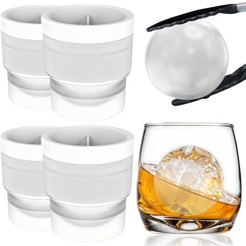 FLOW Barware Ice Ball Mould Set of 4 | 6cm Large Round Ice Cube Moulds, Freezer Stackable Iceball Moulds | XL Ice Sphere Moulds for Whisky, Cocktails & Soft Drinks