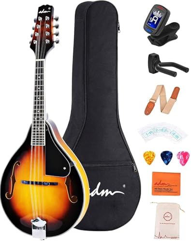 ADM Acoustic Mandolin Instrument Kit Music A Style for Kids Students Adults Wood Mandolins Beginner Set With Bag, Tuner, EQ, Strap, Strings, Picks and Hanger, Sunbrust