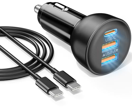 iPhone 17e 17 16 15 Pro Max Car Charger Fast Charging, 70W 3-Port USB C Car Charger Cigarette Lighter Adapter Accessories & 3FT USB C Cable for iPhone 17e/17/17 Pro Max/Air/16/16e/15 Pro/Plus, iPad