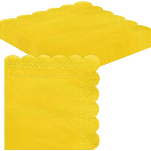 20pcs Yellow Paper Serviettes Napkins,Yellow Scalloped Luncheon Napkins Tea Party Napkins Decor,Disposable Party Serviettes Tissue Table Decorative for Picnics,Tea Parties,Birthday,Wedding Decor