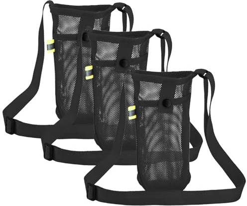 COZERI 3 Stk Mesh Wasserflaschenhalter Mit Verstellbarem Schultergurt, Tragbare Flaschenhalter Zum Umhängen Für Festival Camping Wandern, Becherhalter Tasche Mit Zusatztasche (2)