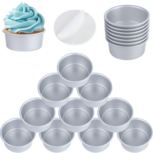 Tressify Set di 18 stampi rotondi in lega di alluminio da 10,2 cm con 100 fogli di carta da forno per cheesecake, mousse e altro