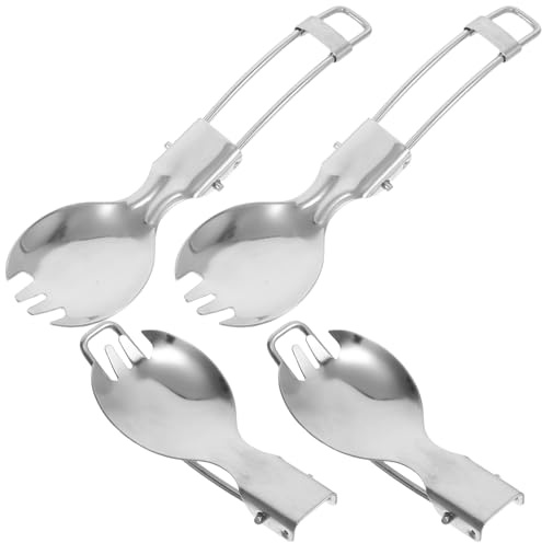 COOPHYA Cuchara-tenedor plegable de acero inoxidable para acampar (4 unidades) - Vajilla portátil para exteriores, ideal para acampar, mochileros y viajes
