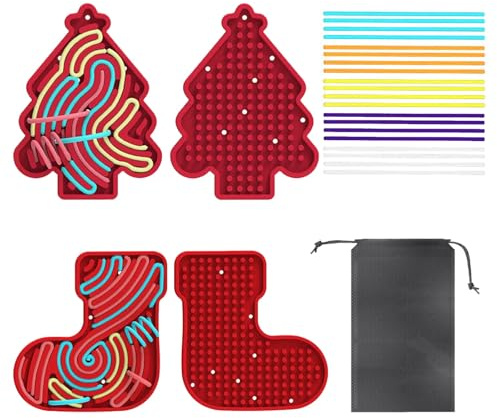GREATRICH 2 fidgetleksaker, anti-stress för barn, sensorisk dubbelsidig leksaksbräda med 20 strängar för pop it baby, autism och ADHD, bärbart anti-stress-spel (röd julgran och strumpa)