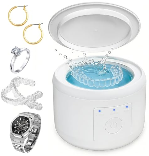 Jewellery Cleaner Machine, 160ML 50KHz Retainer Cleaner with 3 Timer Modes, Portable Cleaner Machine for Jewellery, Retainer, Sliver, Watch, Ring, Dentures