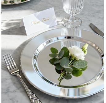 ZENOVLUX 6 Pack 13'' Silver Dinner Charger Plates Set, Reusable Stainless Steel Round Plate Chargers Bulk for Elegantes Party Wedding