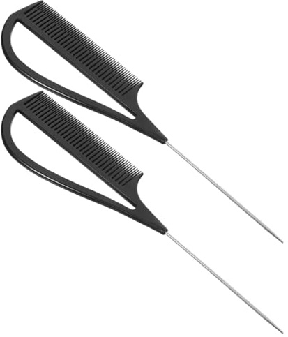 Lurrose Peine para Raya del Cabello de Metal y Plástico Negro para Salón Profesional y Uso en Casa, Herramienta para Teñir y Destacar el Cabello, Pack de 2 Piezas