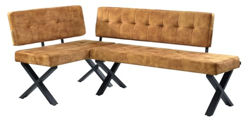 B&D home Eckbank EKA L-Kombi 140×100 cm – modulare Esszimmerbank mit Lehne, beidseitig montierbar (Links/rechts), Kufen-Metallgestell, pflegeleichter Bezug in Samt Gelb