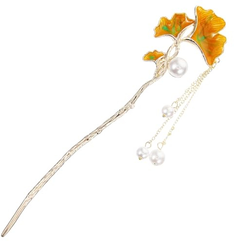 DOITOOL Antike Haarnadel Eleganter Haarschmuck mit Ginkgoblatt aus Legierung und Quaste Chinesische Haarstäbchen im Vintage Stil für Frauen für Duttfrisuren