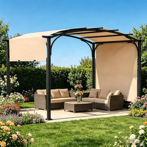 GOPLUS 3 x 2,5 M Pergola Jardin Extérieur en Métal avec Toit Coulissant