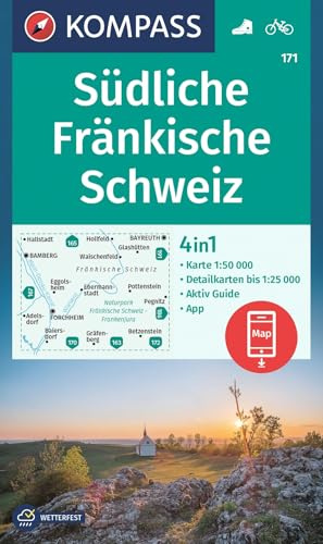 KOMPASS Wanderkarte 171 Südliche Fränkische Schweiz 1:50.000: 4in1 Wanderkarte mit Aktiv Guide und Detailkarten inklusive Karte zur offline Verwendung in der KOMPASS-App. Fahrradfahren.