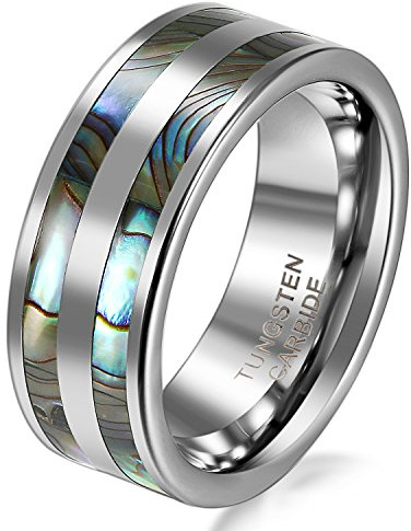 JewelryWe Schmuck 6/8mm Breite Wolframcarbid Herren-Ring Damen-Ring Poliert mit Doppel Abalone Inlay Partnerringe Verlobung Hochzeit Band Ring Größe 52 bis 75